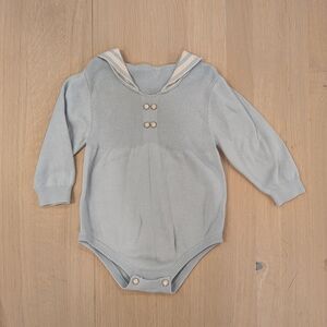 Charming Blue Gray Long-Sleeve Kids Bodysuit With Sailor Collar